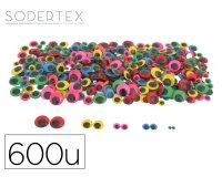 Yeux mobiles sodertex adhesifs differentes tailles  coloris assortis maxi pack    600 unites