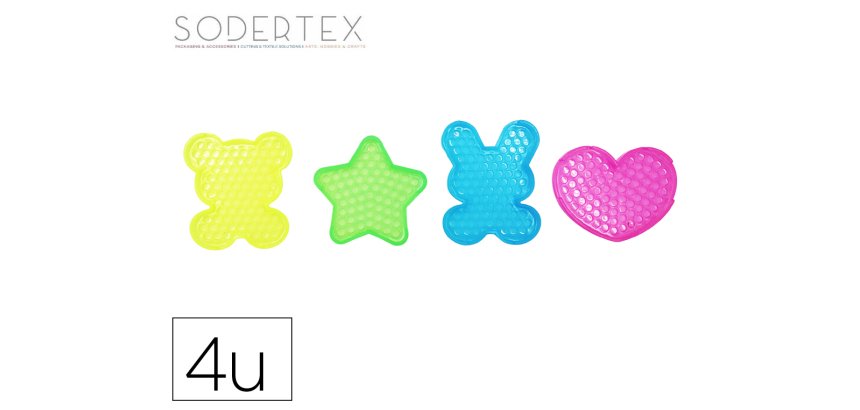 Plaque aqua perles sodertex fantaisie coeur 6,5cm etoile  6cm lapin 6,5cm ours 6cm      coloris assortis pack 4 unites