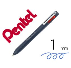 Stylo-bille pentel 4 couleurs izee retractable pointe large 1mm clip metal corps bleu     fonce