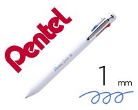 Stylo-bille pentel 4 couleurs izee retractable pointe large 1mm clip metal corps blanc