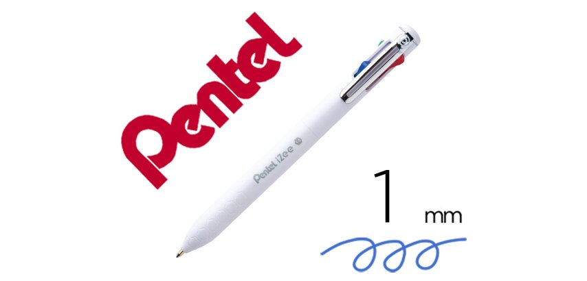 Stylo à bille rétractable 4 couleurs iZee, blanc
