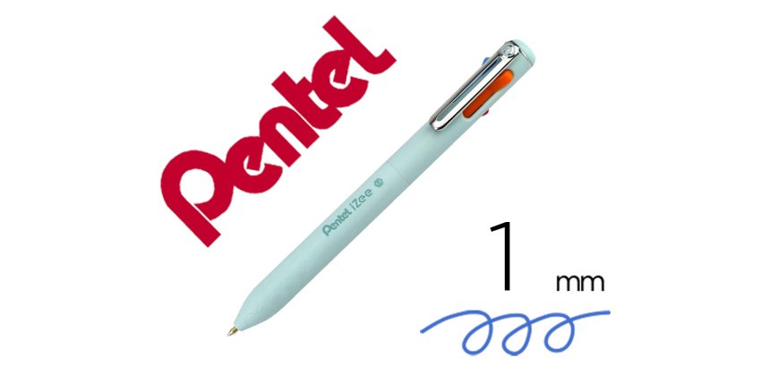 Stylo-bille pentel 4 couleurs izee retractable pointe large 1mm clip metal corps vert     menthe