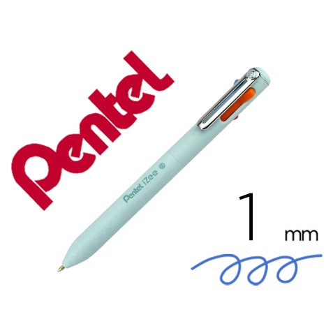 Stylo-bille pentel 4 couleurs izee retractable pointe large 1mm clip metal corps vert     menthe