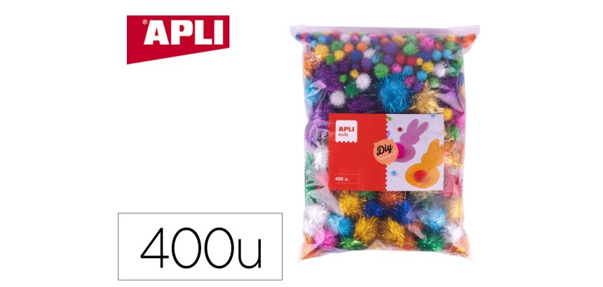 Pompons apli differents diametres de 10 a 50mm format maxi 13 coloris metallises    assortis sachet zip 400