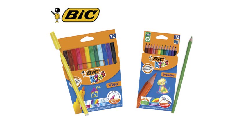Lot scolaire bic kids special elementaire 24 etuis 12 feutres visa + 24 etuis 12 crayons couleur evolution eco 48 kits