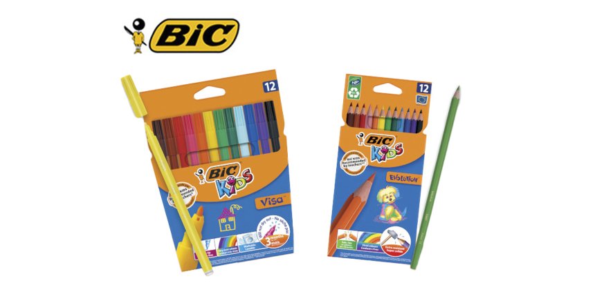 Lot scolaire bic kids special elementaire 24 etuis 12 feutres visa + 24 etuis 12 crayons couleur evolution eco 48 kits
