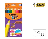 Crayon couleur bic kids super soft etui carton 12 unites +  1 taille-crayons