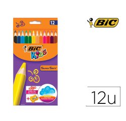Crayon couleur bic kids super soft etui carton 12 unites +  1 taille-crayons