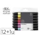 Marqueur w&n promarker tous supports encre base alcool    double pointe set n°2 blister 12 coloris assortis + 1