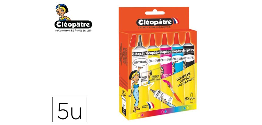 Gouache cleopatre nefertari tous supports tube aluminium 30ml embout fin et precis colorisassortis etui carton 5 unites