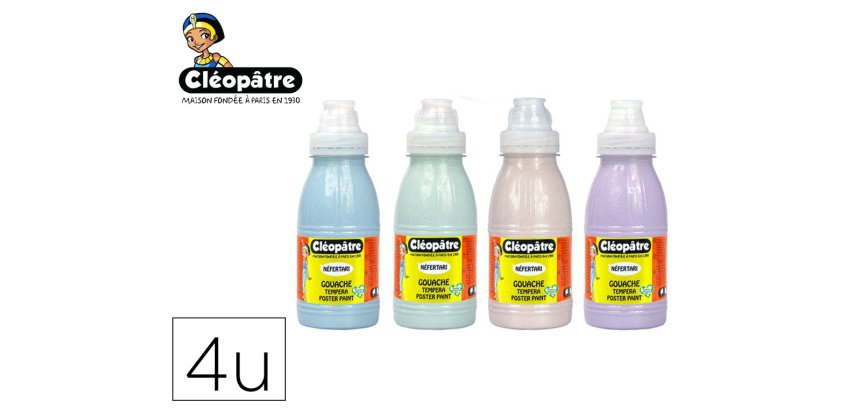 Peinture a l'eau cleopatre nefertari pailletee tous      supports flacon 250ml coloris pastel assortis lot 4 unites