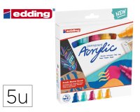 Marqueur edding permanent acrylic 5000 pointe biseautee trait 5/10mm coloris assortis boite 5 unites