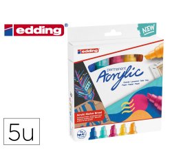 Marqueur edding permanent acrylic 5000 pointe biseautee trait 5/10mm coloris assortis boite 5 unites