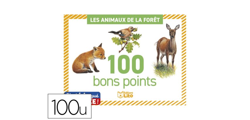 Bon points editions lito les animaux de la foret texte     pedagogique verso 61x82mm     boite 100 unites