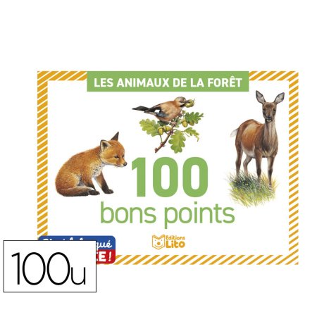 Bon points editions lito les animaux de la foret texte     pedagogique verso 61x82mm     boite 100 unites
