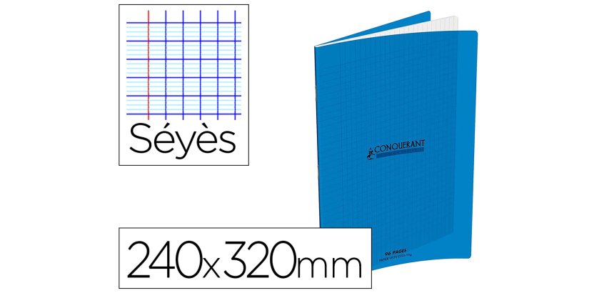 Cahier conquerant classique agrafe 240x320mm 96 pages     seyes 90g couverture carte    recyclee coloris bleu