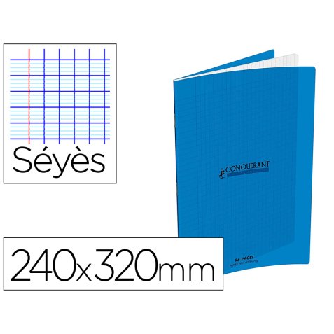 Cahier conquerant classique agrafe 240x320mm 96 pages     seyes 90g couverture carte    recyclee coloris bleu
