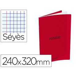 Cahier conquerant classique agrafe 240x320mm 96 pages     seyes 90g couverture carte    recyclee coloris rouge