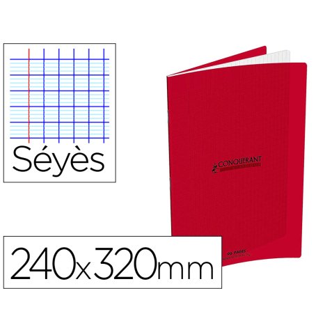 Cahier conquerant classique agrafe 240x320mm 96 pages     seyes 90g couverture carte    recyclee coloris rouge