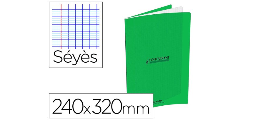 Cahier conquerant classique agrafe 240x320mm 96 pages     seyes 90g couverture carte    recyclee coloris vert