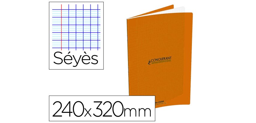 Cahier conquerant classique agrafe 240x320mm 96 pages     seyes 90g couverture carte    recyclee coloris orange