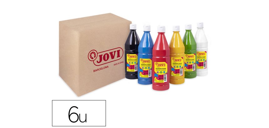 Gouache liquide jovi set b 1000ml couleurs primaires     assortis boite 6 bouteilles