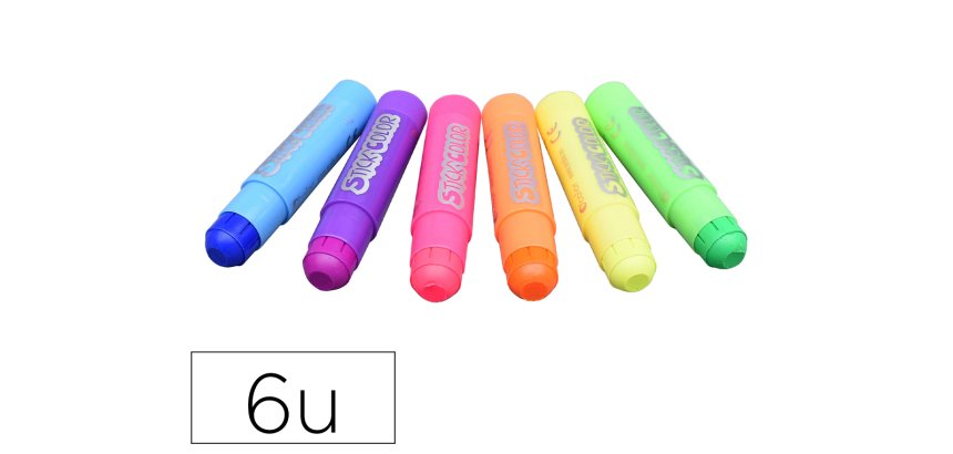 Baton gouache stick'color solide tous supports coloris  fluo assortis boite 6 unites