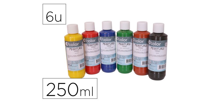 Peinture tissu o'color 250ml coloris classiques assortis   coffret polypro 6 unites