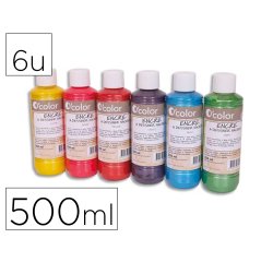 Encre a dessiner o'color 500ml couleurs primaires      assorties coffret 6 unites