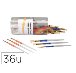 Boite mixte o'color pinceau poils poney et brosses soie   porc virole aluminium manche  plastique grip 36 unites