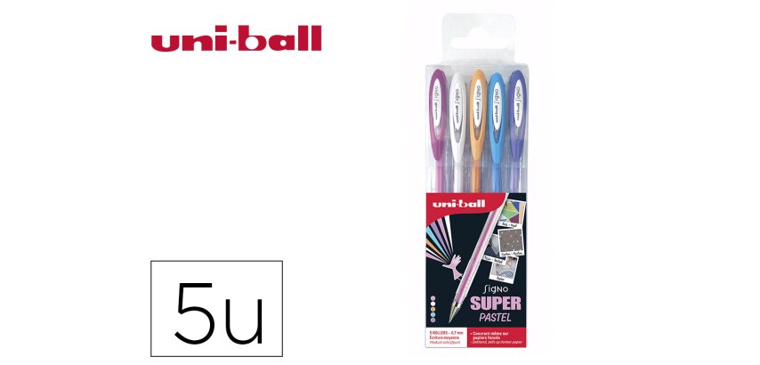 Pochette uniball signo roller encre gel ecriture moyenne    coloris pastel blanc / bleu / orange / rose / violet 5