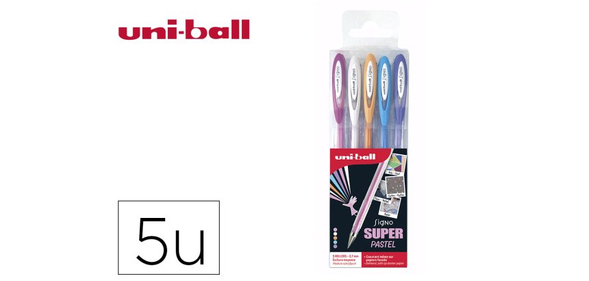 Pochette uniball signo roller encre gel ecriture moyenne    coloris pastel blanc / bleu / orange / rose / violet 5