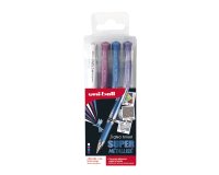 Pochette uniball signo roller encre gel ecriture large      broad creatif coloris blanc / bleu rose violet metal 4