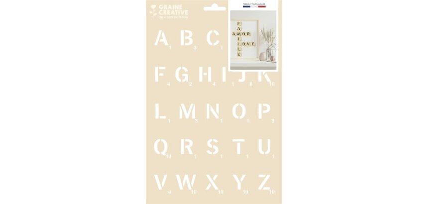 Lot graine creative 6 pochoirs alphabet et chiffres