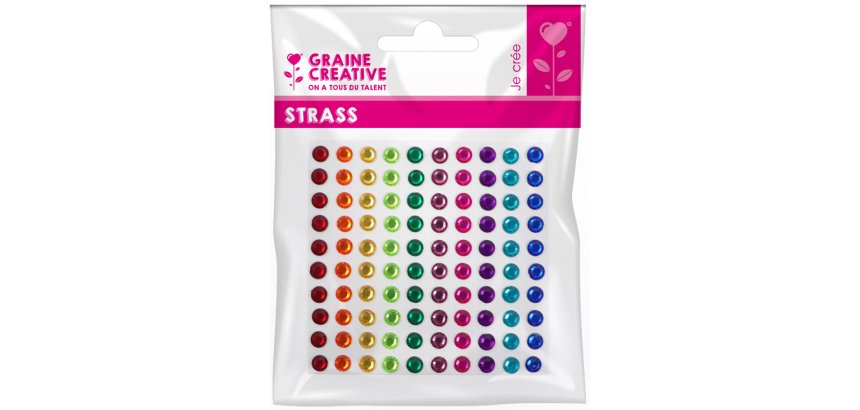 1 planche graine creative de 100 strass 5 mm couleurs      vives