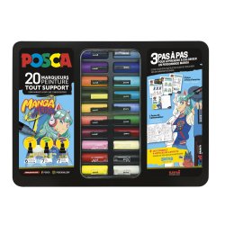Marqueur posca coloris assortis malette metal noire  20 unites