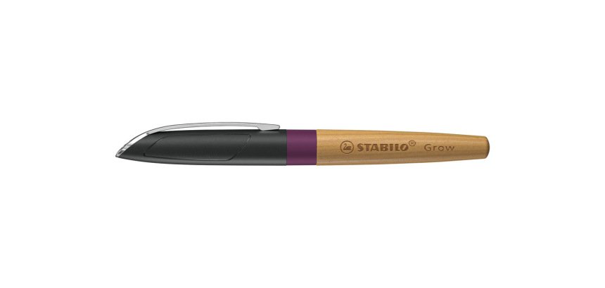 Stylo-plume stabilo grow corps bois de cerisier trait  0,5mm encre bleue coloris     violet prune