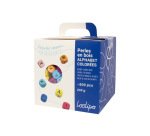 Perle bois sodertex alphabet 1x1cm coloris assortis boite  500 unites