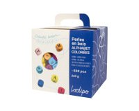 Perle bois sodertex alphabet 1x1cm coloris assortis boite  500 unites