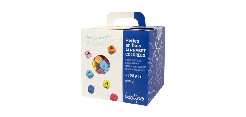 Perle bois sodertex alphabet 1x1cm coloris assortis boite  500 unites