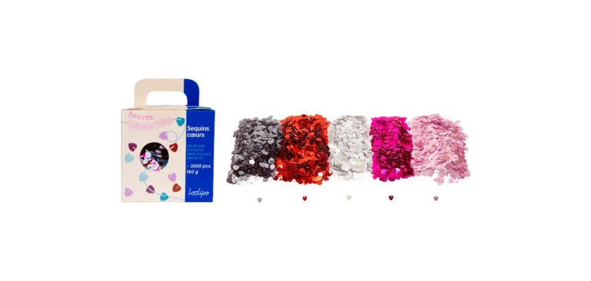Sequin sodertex plat coeur 6mm coloris assortis pack     3000 unites