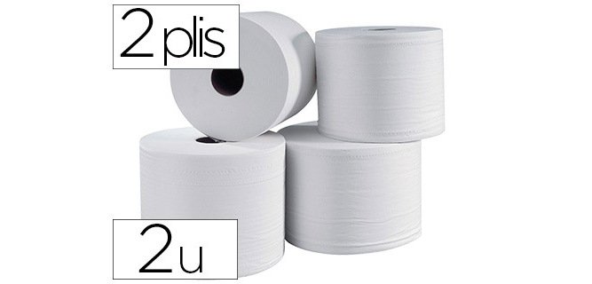 Essuie-mains coldis 2 plis 24x21cm ouate blanche ecolabel contact alimentaire sans traitement chlore bobine lot 2 unites