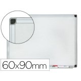 Tableau q-connect magnétique émaillé 800 degrés vitrifié cadre aluminium porte-marqueurs 60x90cm coloris blanc