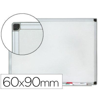 Tableau q-connect magnétique émaillé 800 degrés vitrifié cadre aluminium porte-marqueurs 60x90cm coloris blanc