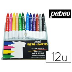Feutre coloriage pébéo tissu pointe large adapté enfants couleurs assorties pochette 12 unités