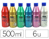Gouache liquide pébéo brillo prête à l'emploi couleurs nacrées blanc rose rouge turquoise vert or lot 6 flacons 500ml