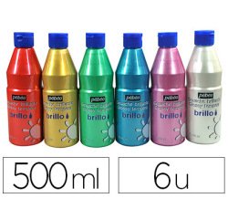 Gouache liquide pébéo brillo prête à l'emploi couleurs nacrées blanc rose rouge turquoise vert or lot 6 flacons 500ml