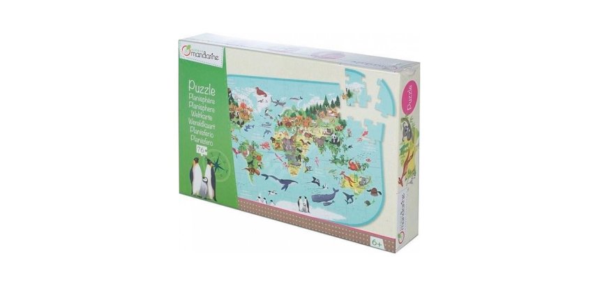 Puzzle avenue mandarine planisphère avec les animaux du monde