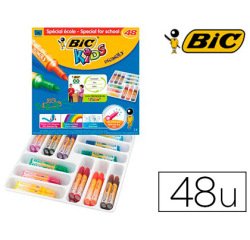 Feutre coloriage bic kids decoralo pointe ogive extra large bloquée 12 couleurs assorties spécial école 48 unités