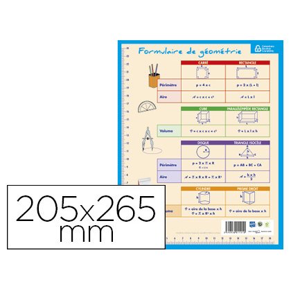 Fiche mémo bouchut carton souple pelliculé 25g unités de mesure et formulaire de géométrie recto/verso 20,5x26,5cm